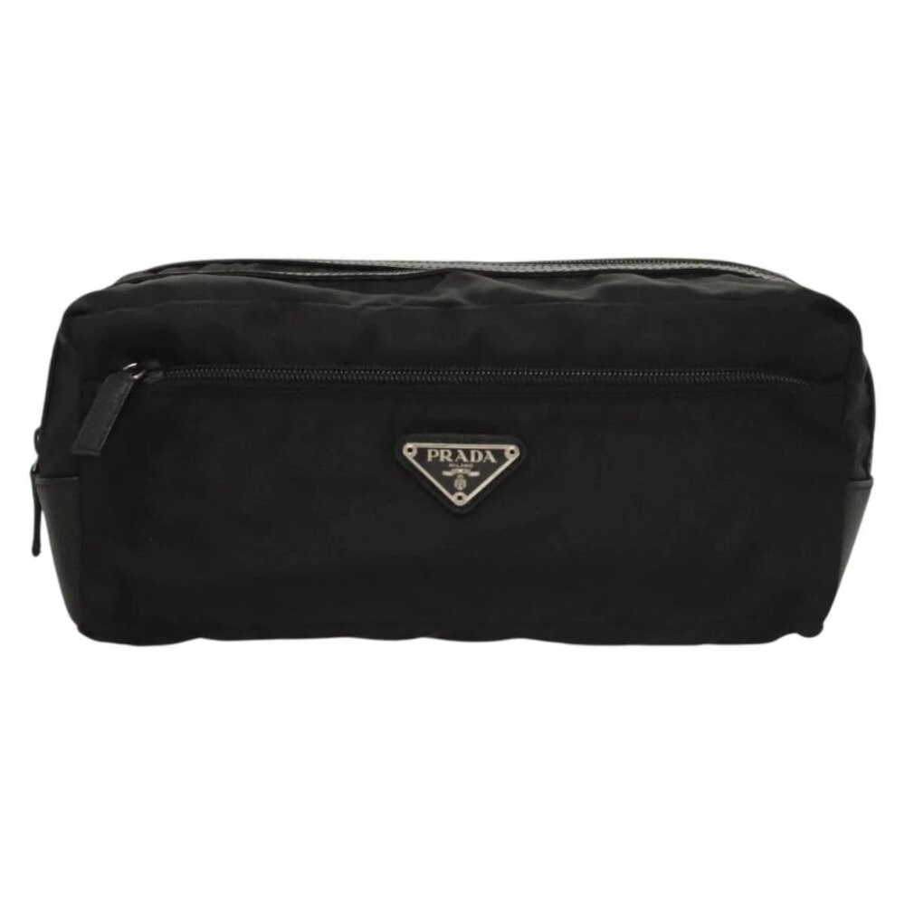 PRADA Clutch Bag Nylon Leather Black Silver Auth ki5843 - Picture 10 of 16